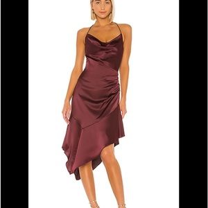 Parker Edyth Cowl-neck Asymmetric Satin Midi
Dress In Maroon Size 6